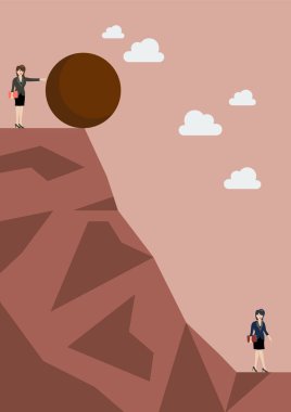 İş kadını ağır taş onun düşman için bastırıyor