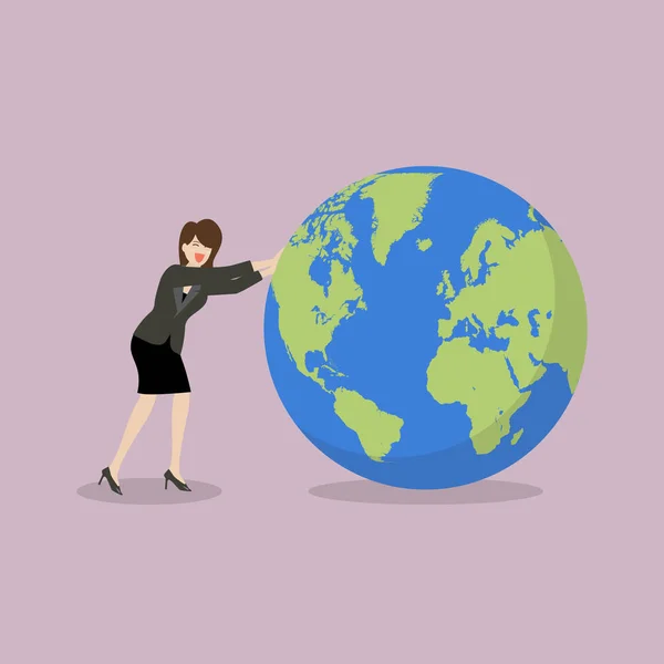 İş kadını dünya örmeye — Stok Vektör