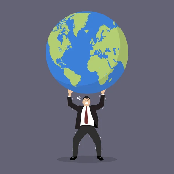 Biznesmen, stara się prowadzić globe — Wektor stockowy