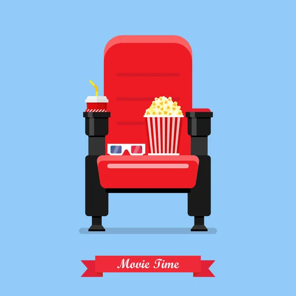 Asiento de cine con palomitas de maíz y vasos — Archivo Imágenes Vectoriales