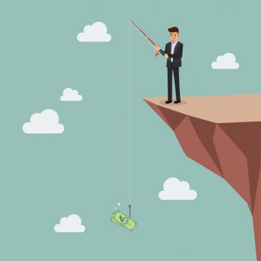 İşadamı Balık tutma para tepe üzerinde