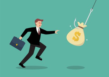 İşadamı deneyin kanca tuzak çantasından para almak için