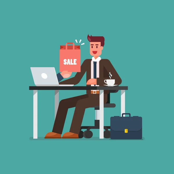 Biznes człowiek zakupy online na laptopie — Wektor stockowy