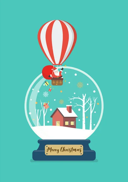 Wesołych Świąt szklana kula z Mikołajem w balonie — Wektor stockowy
