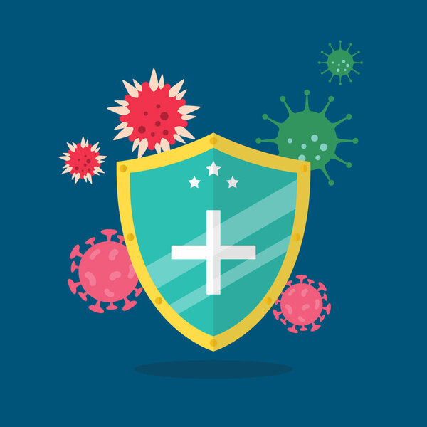 Shield protecting virus icons