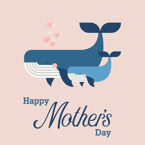 Happy Mothers Day Cute Whales Vector Illustration — Stock Vector