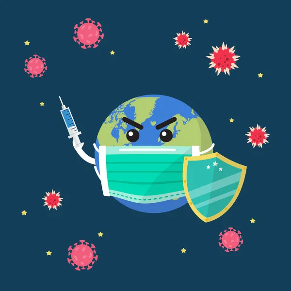 Planeta Země Ochrannou Lékařskou Maskou Použít Vakcínu Ochraně Boji Proti — Stockový vektor