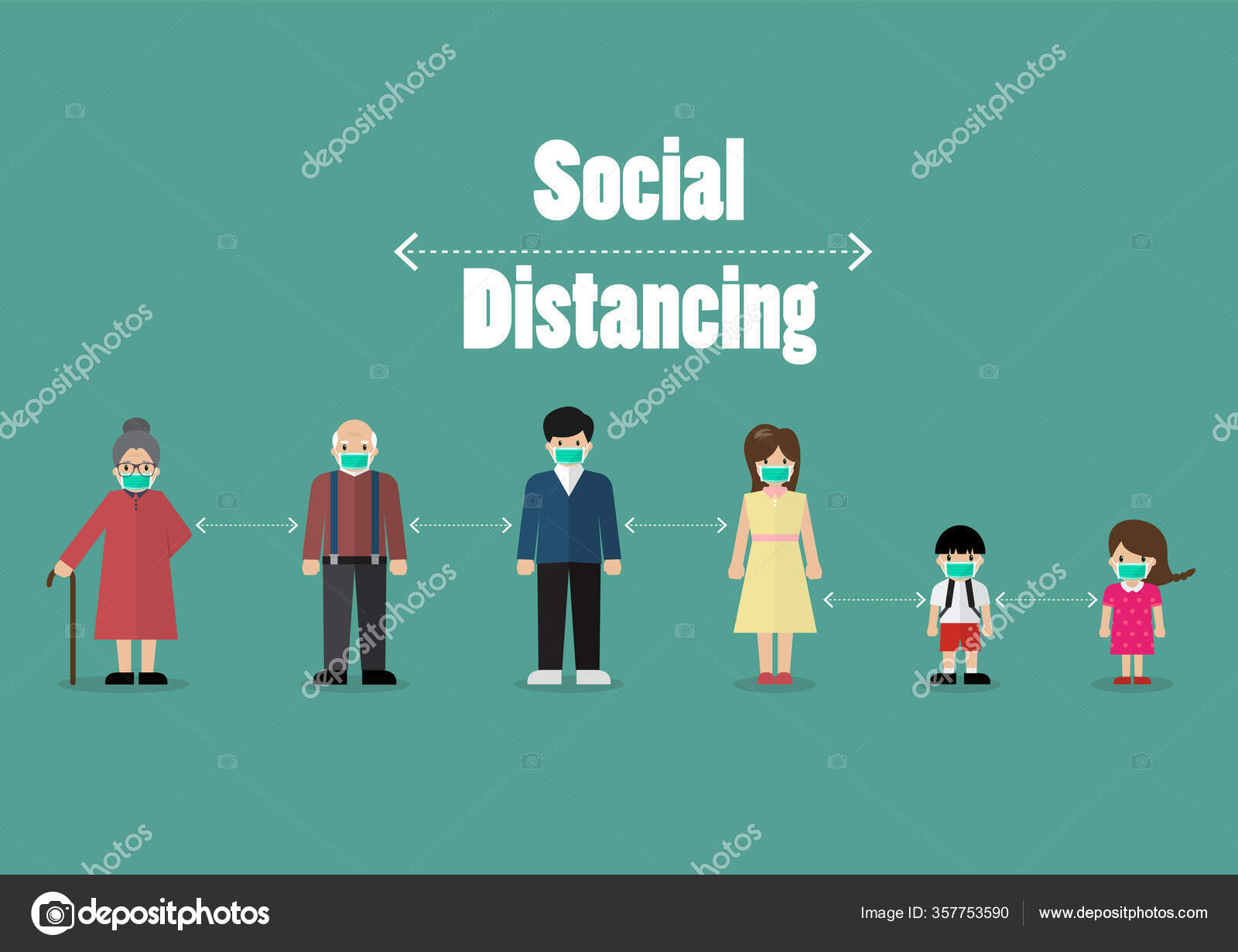 Cartoon Social Distancing Stok Vektor