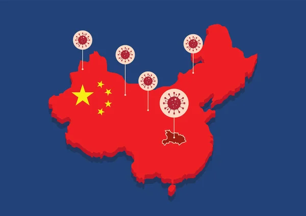 China Kaart Land Coronavirus Concept Vectorillustratie — Stockvector