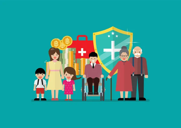 Opieka Społeczna Dla Dzieci Kobiet Starszych Niepełnosprawnych Ilustracja Wektora — Wektor stockowy