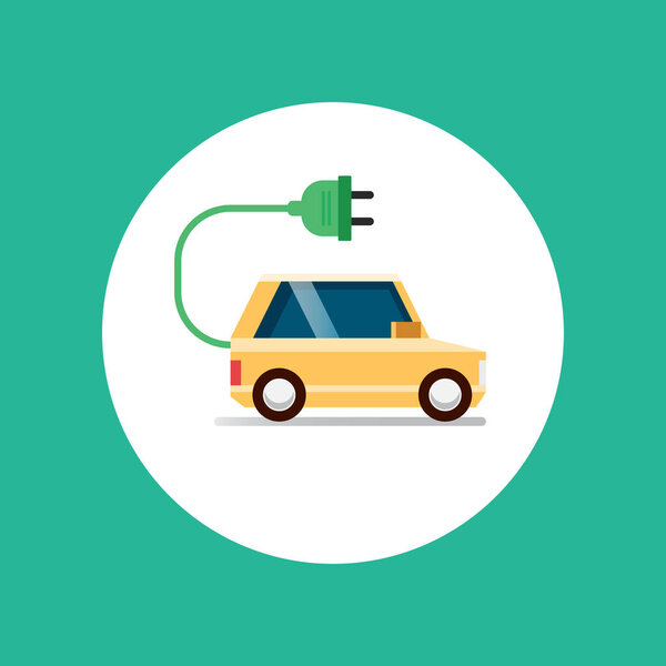 Икона электромобиля плоская. Векторная иллюстрация

