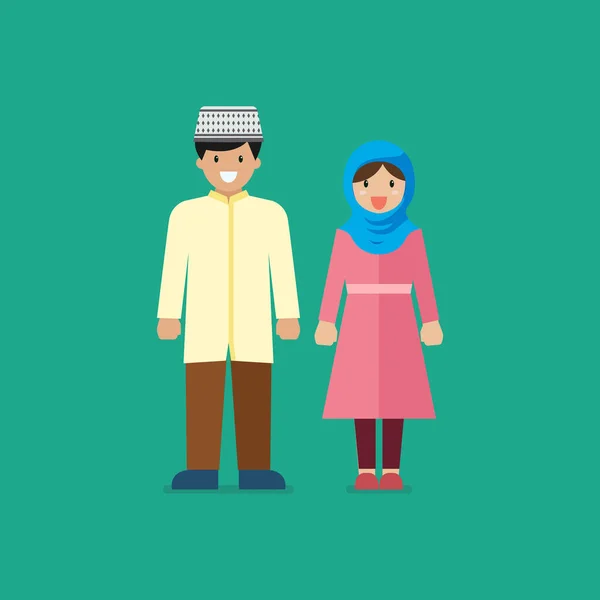 ムスリム男性と女性 フラットスタイルベクトルイラスト — ストックベクタ
