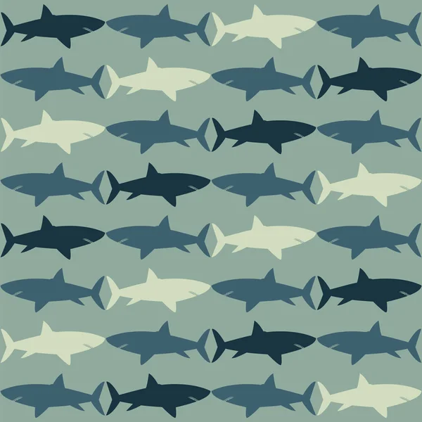 Cápák silhouette zökkenőmentes textúra kék háttér — Stock Vector