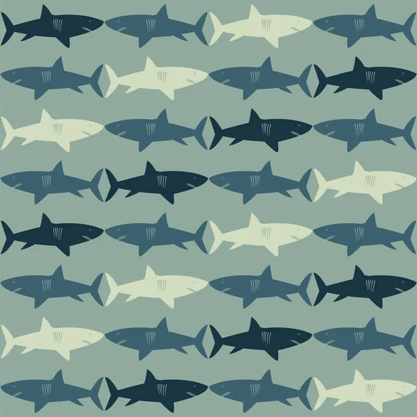 Sharks background seamless texture blue — Stock Vector