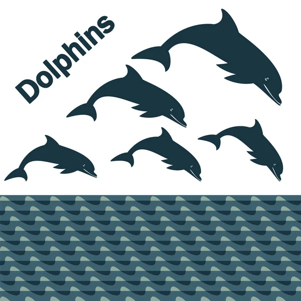 Silhouette dauphin sur fond blanc vague — Image vectorielle