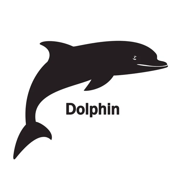 白色背景黑色文字一个鳍上的剪影海豚 — 图库矢量图片