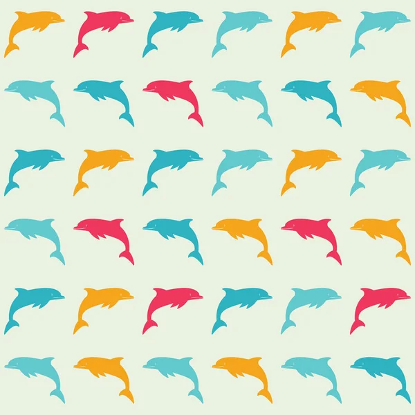 Silueta delfína pozadí vpravo a před oranžová a růžová — Stockový vektor
