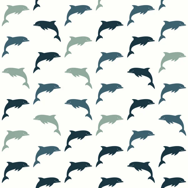 Silueta delfína pozadí bezešvých textur mořská vlna 2 — Stockový vektor