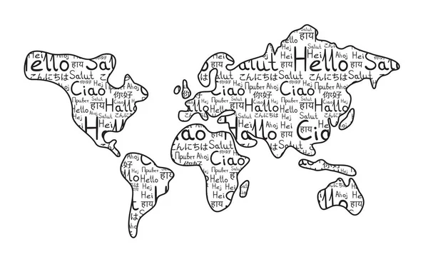 Mapa do mundo no fundo branco preto Olá padrão — Vetor de Stock