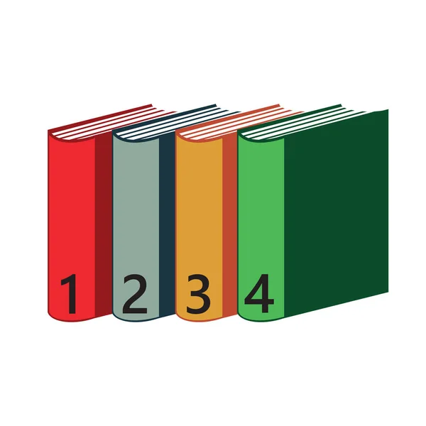 Color Cuatro libros en un estante en el blanco — Vector de stock