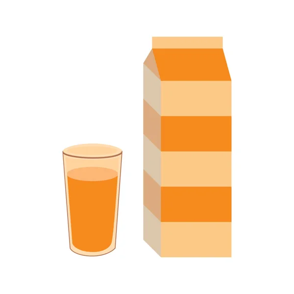 Box of juice with glass orange — Stock Vector