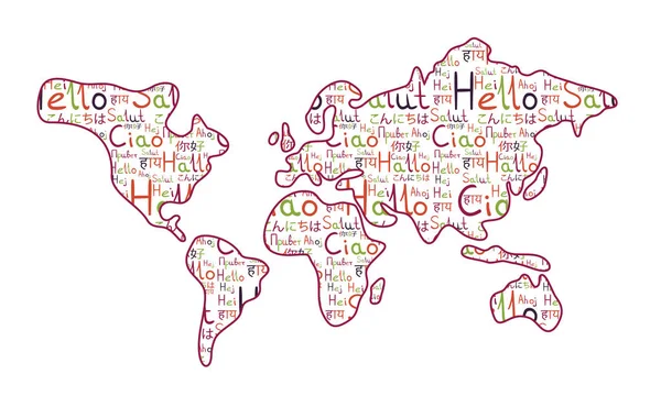 Mapa do mundo no fundo branco roxo Olá padrão — Vetor de Stock