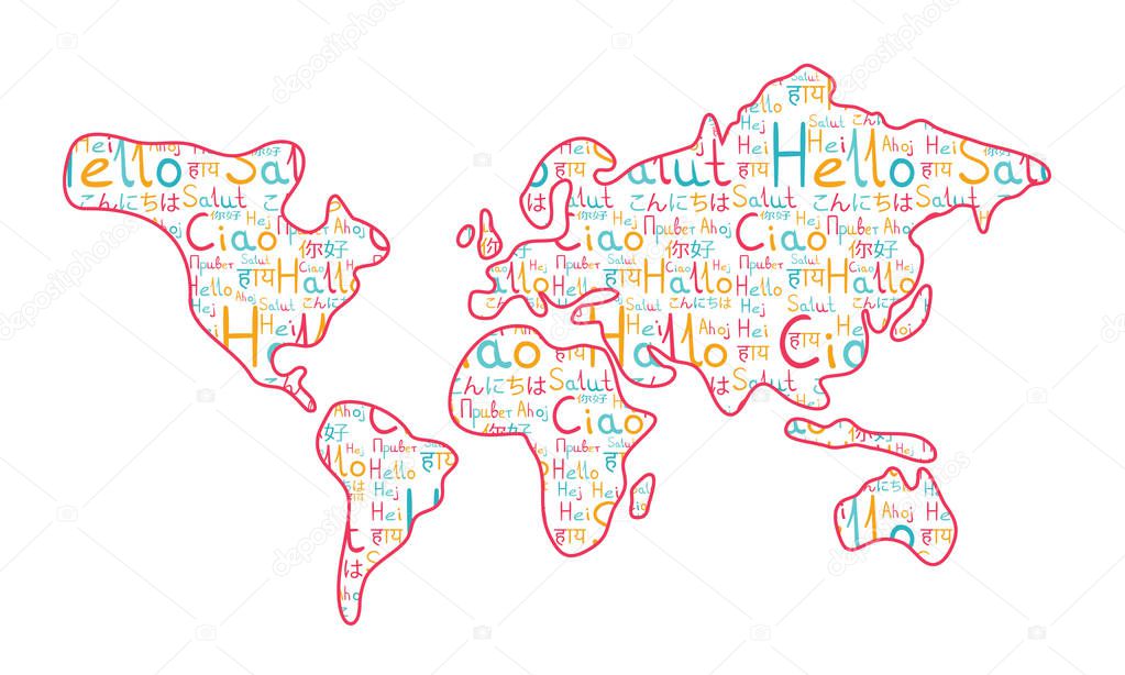 World map on the white background pink hello pattern