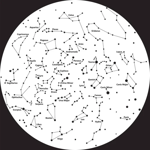 Constellation sky night bnw text — Stock Vector