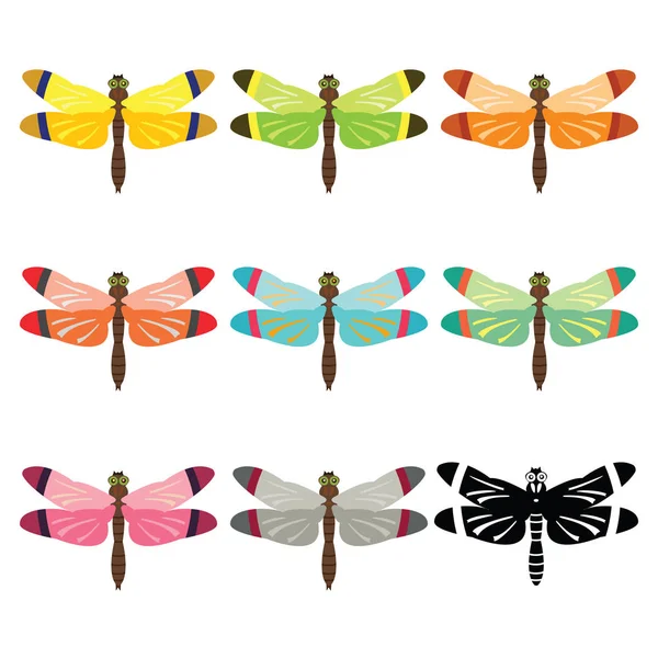 Dragonfly různé barvy na bílém podkladu — Stockový vektor