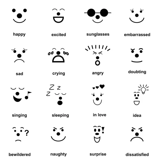 Emoticon set with text different facial expressions — Stock Vector