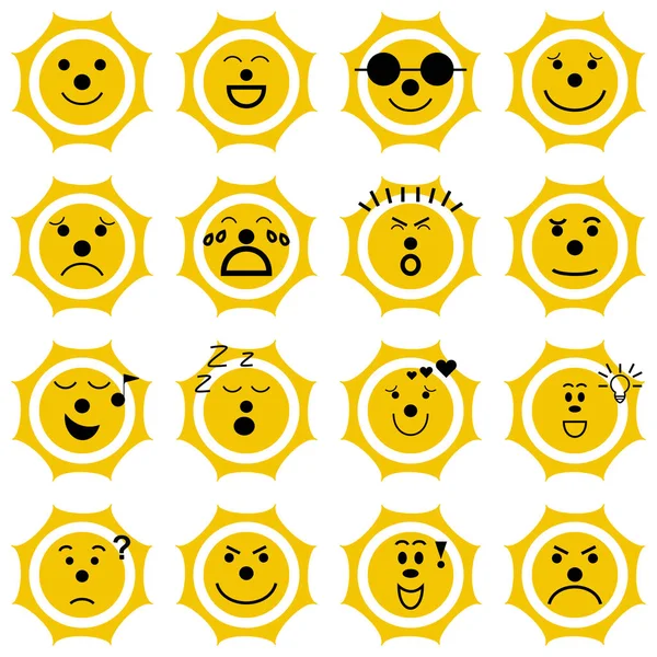 Sun Emoticon set with different facial expression — Stock Vector