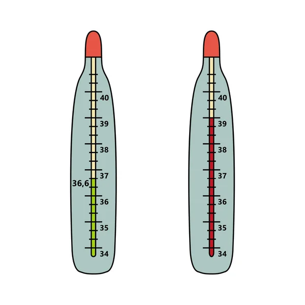 Two thermometers normal and sick on white background — Stock Vector