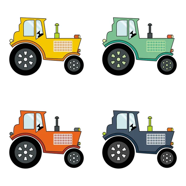 Multicolored tractor set on the white background — Stock Vector