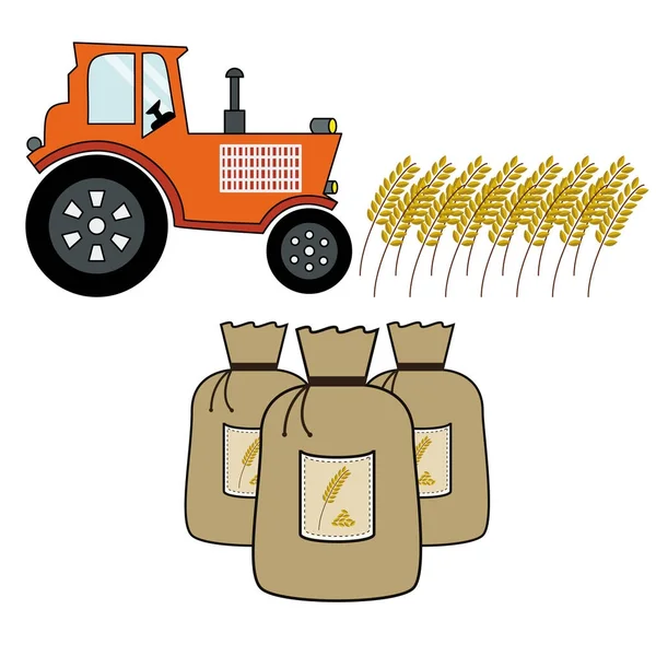 Збиральний трактор і зерновий мішок — стоковий вектор