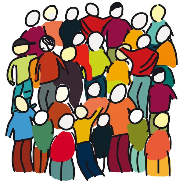 Crowd of people hand drawing on white simple background — Stock Vector