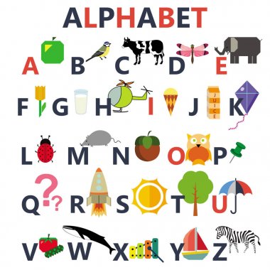 Beyaz arka plan resim yazısı alfabesine
