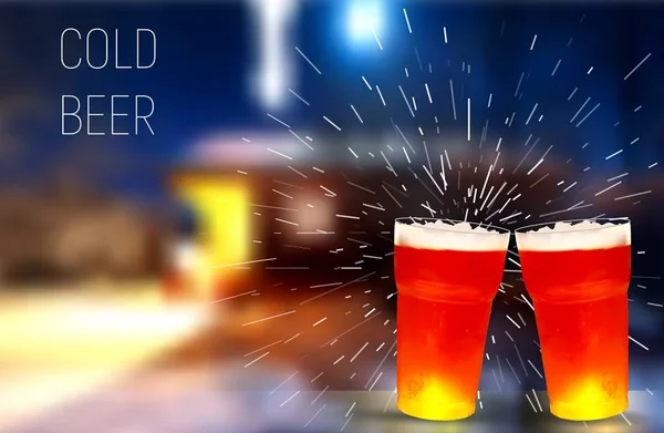 Winter. Huis. Frosty glas bier, vectorillustratie — Stockvector