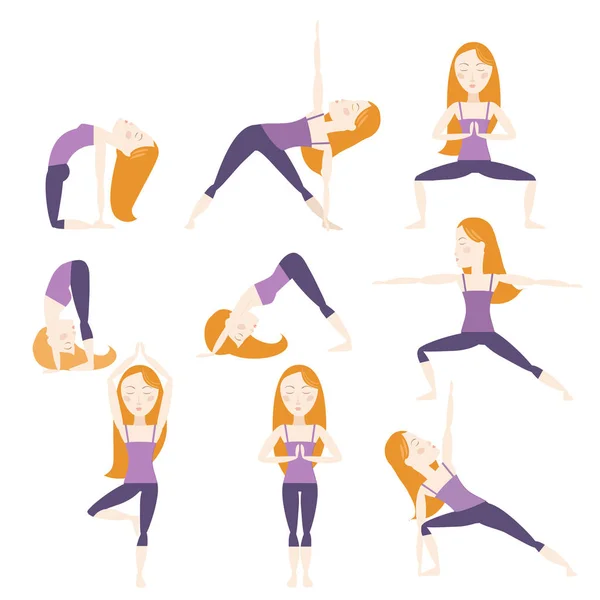 Poses de yoga de dibujos animados — Vector de stock