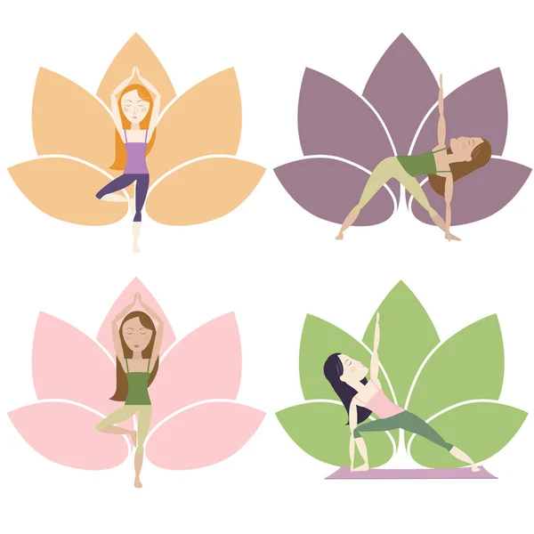 瑜伽姿势与莲花 — 图库矢量图片