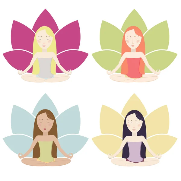 Набор медитирующих девушек — стоковый вектор