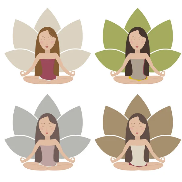 Reihe meditierender Mädchen — Stockvektor