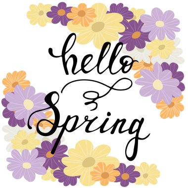 Renkli çiçek çerçeve kart Merhaba bahar yazı