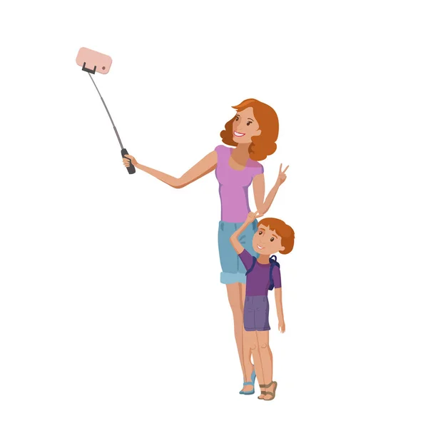 Familia madre y pequeño hijo selfie vector — Archivo Imágenes Vectoriales