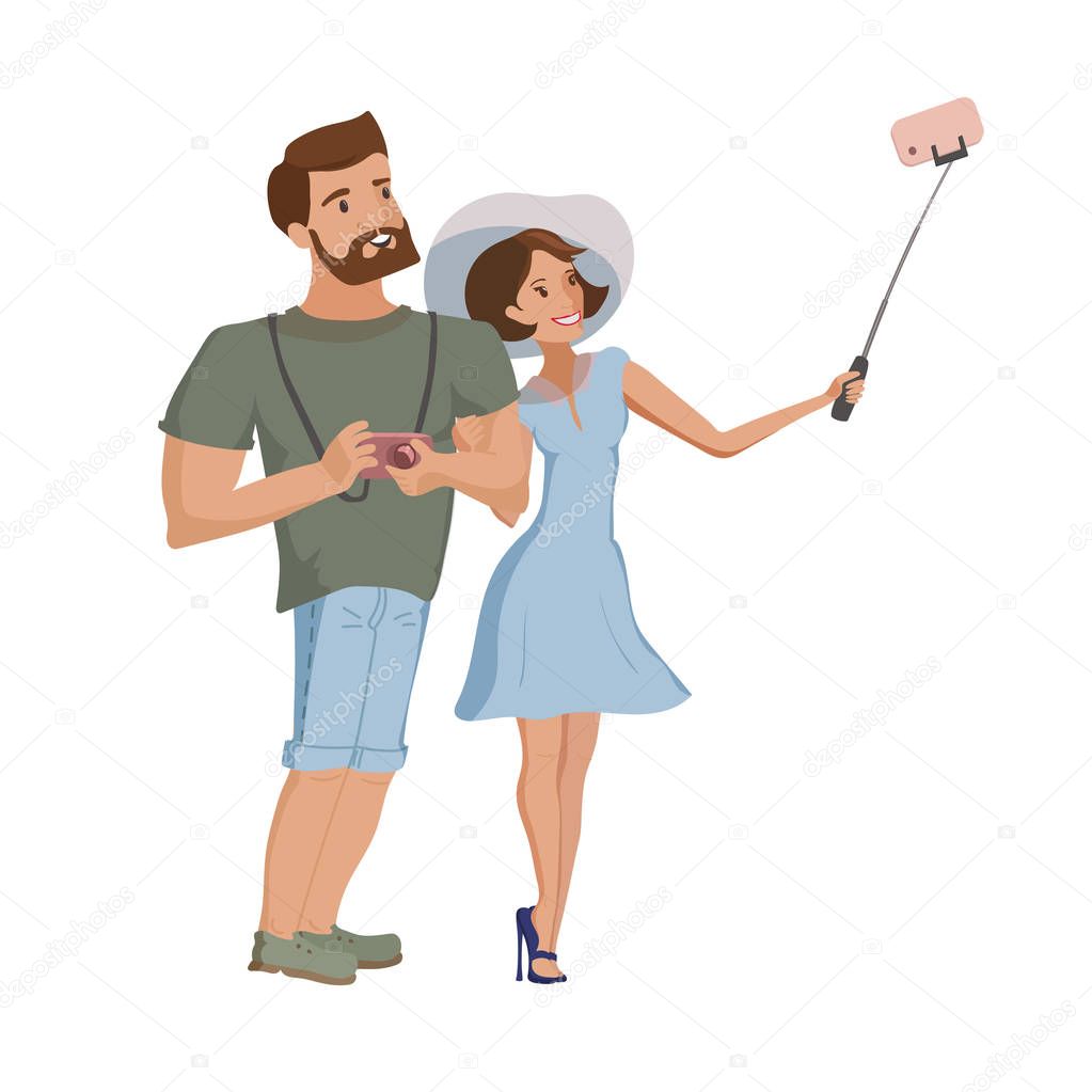 Young couple smiling making selfie