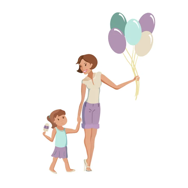 Mère et fille marchant au vecteur du parc — Image vectorielle
