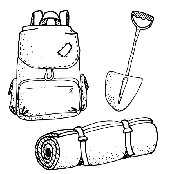 Doodle camping conjunto vetor ilustração — Vetor de Stock