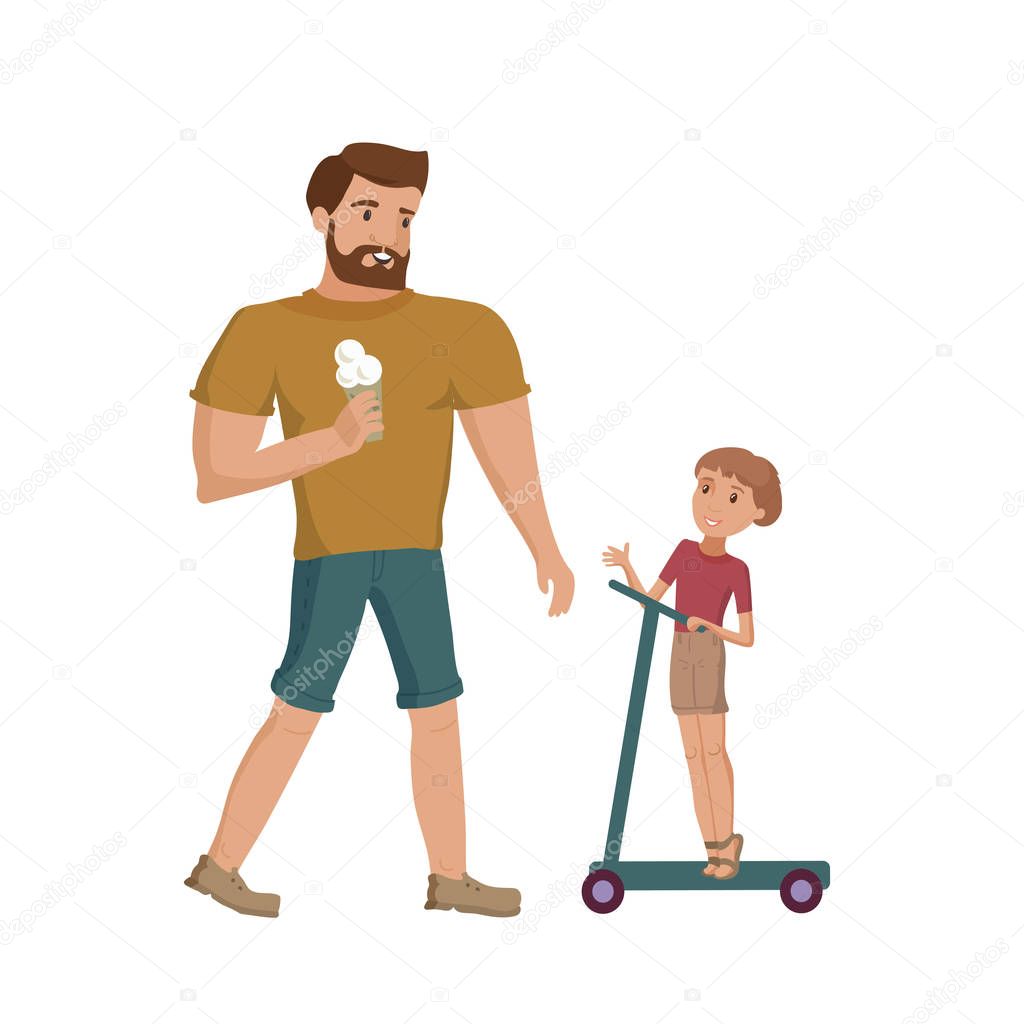 Father and son walking at the park vector