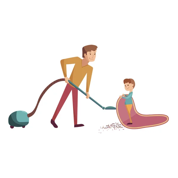 Père et fils ne nettoient illustration vectorielle de dessin animé — Image vectorielle