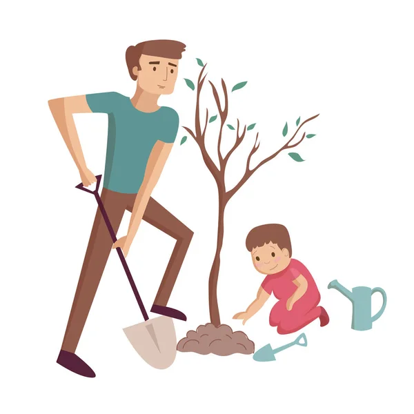Papa avec fils dessin animé illustration — Image vectorielle