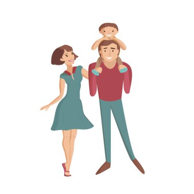 Üç kişilik mutlu bir aile. Anne, baba, oğul çocuğu sırtında taşır. Sırtına biner.